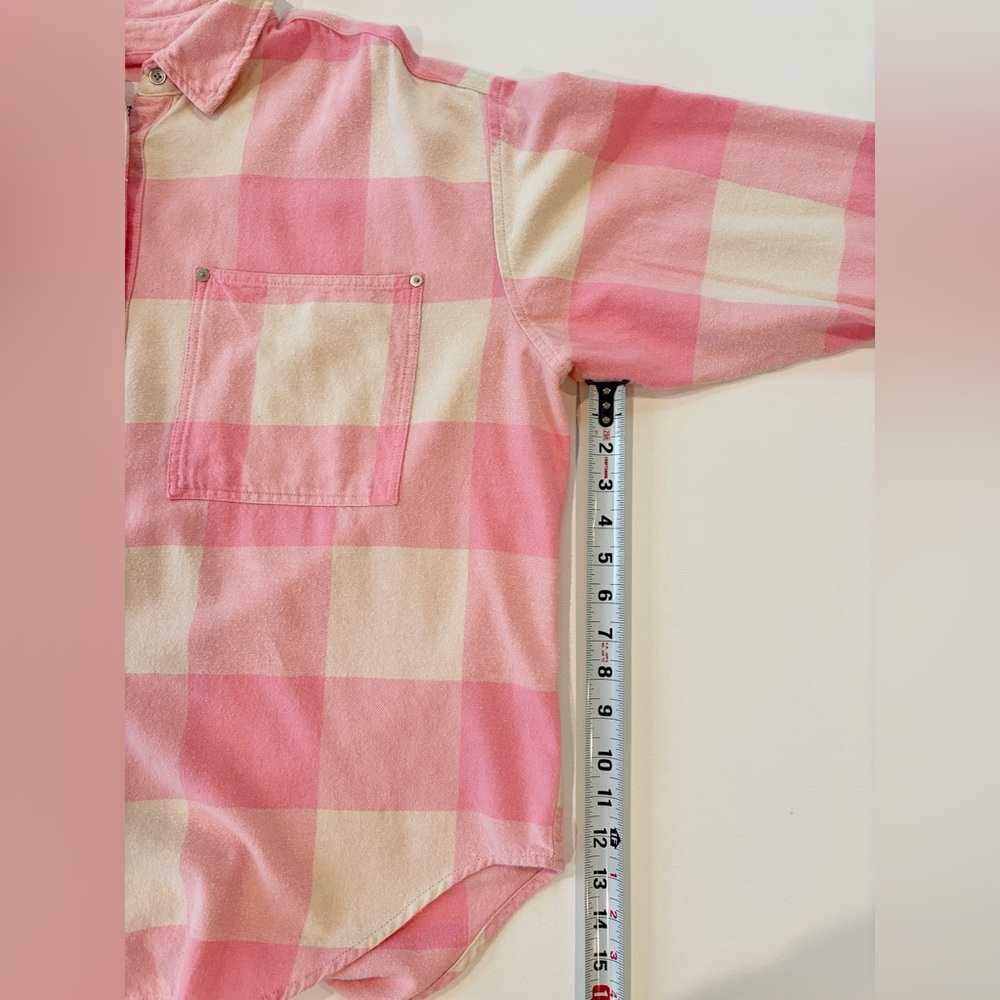 aerie Anytime Layering Oversized 100% Cotton Plaid Pink Cream Button Down - Picture 5 of 14
